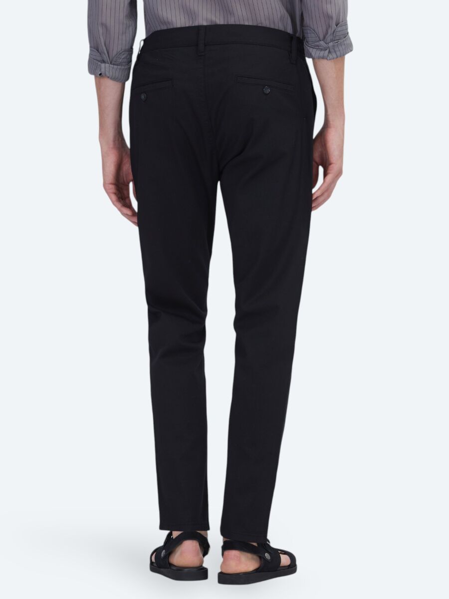 Siyah Dokuma Jogging Fit Casual Pamuk Karışımlı Pantolon - 4