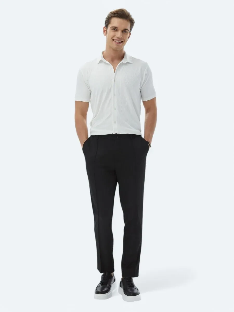 Siyah Dokuma Jogging Fit Casual Pantolon - 1