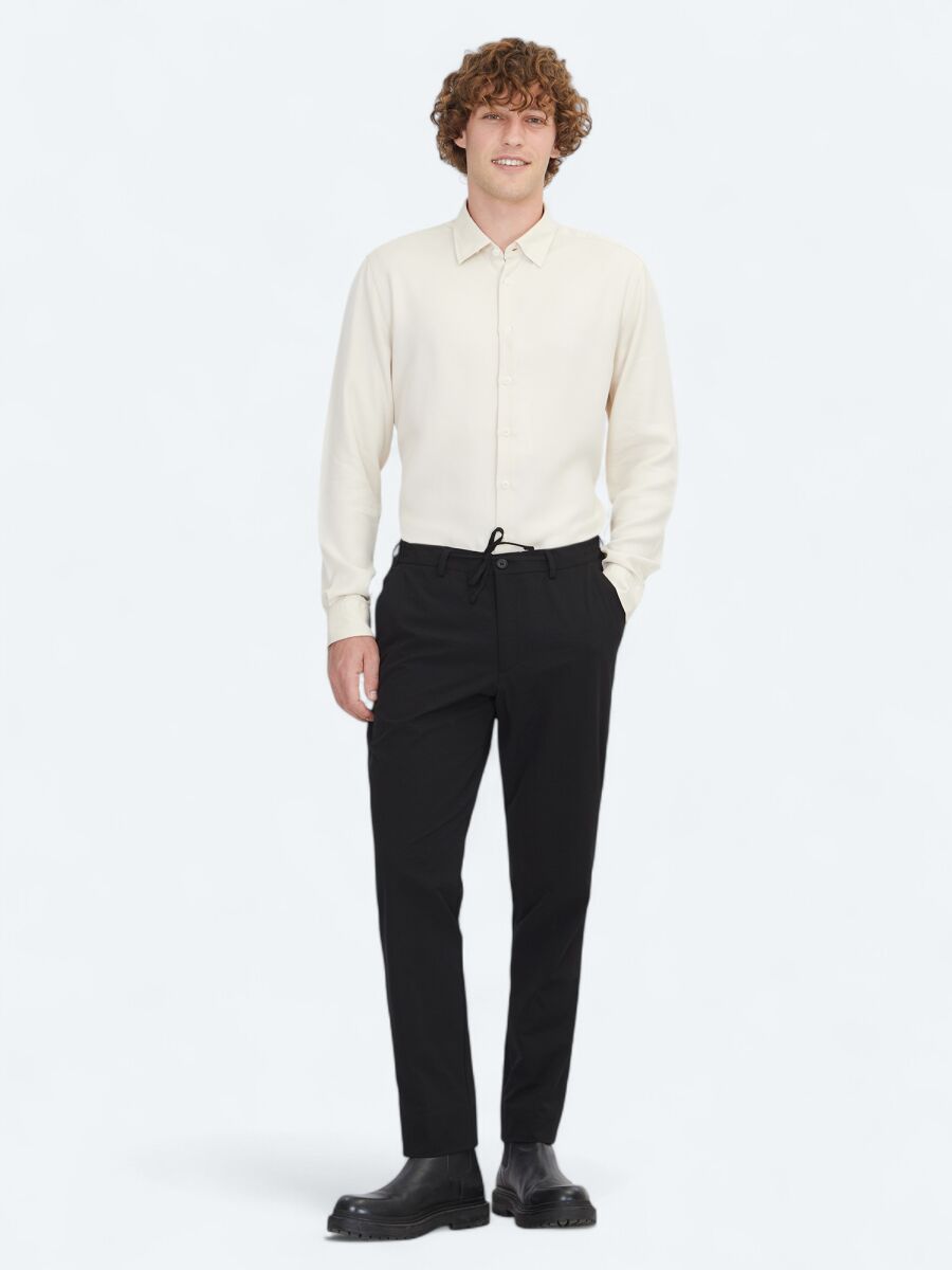 Siyah Dokuma Jogging Fit Casual Pantolon - 1