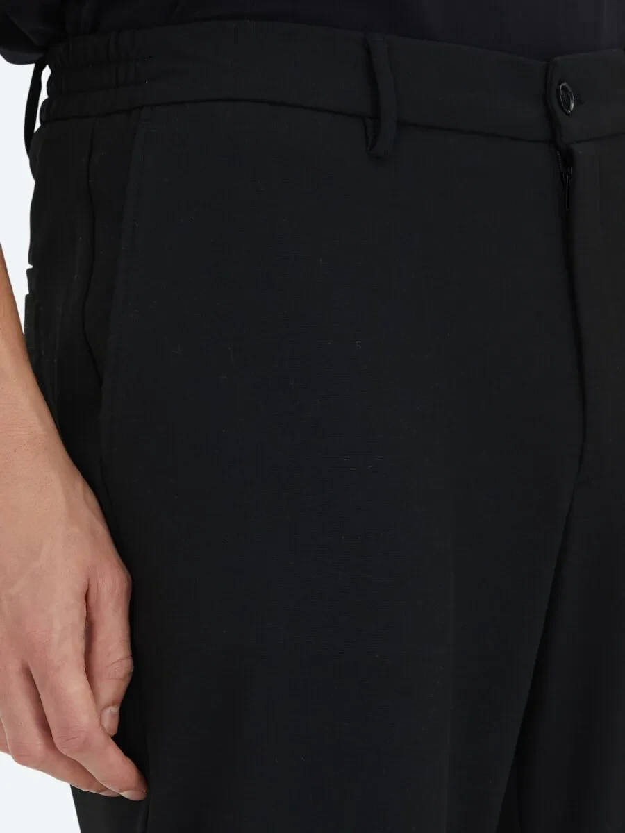 Siyah Dokuma Jogging Fit Casual Pantolon - 3