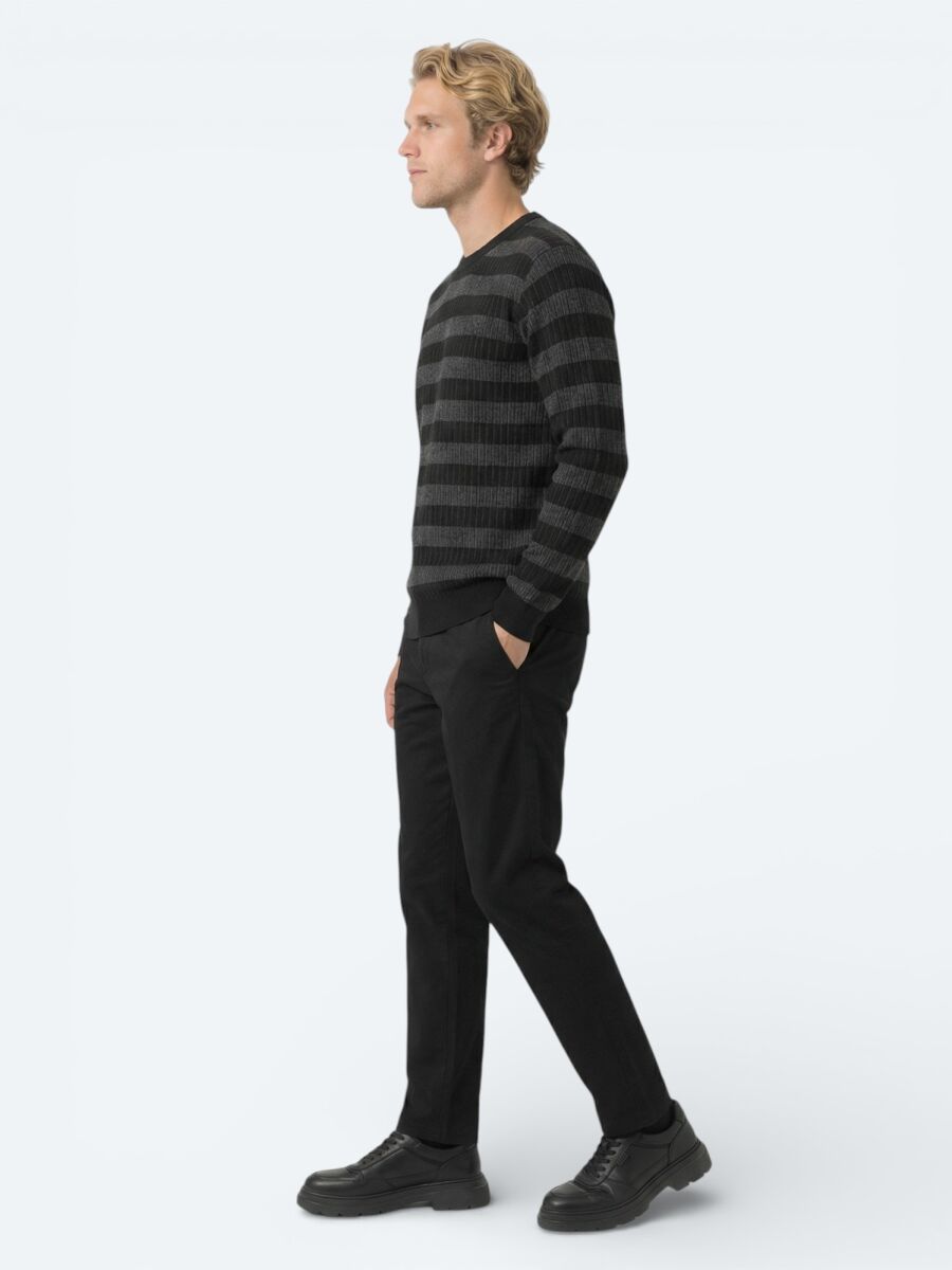 Siyah Dokuma Jogging Fit Casual Pantolon - 4