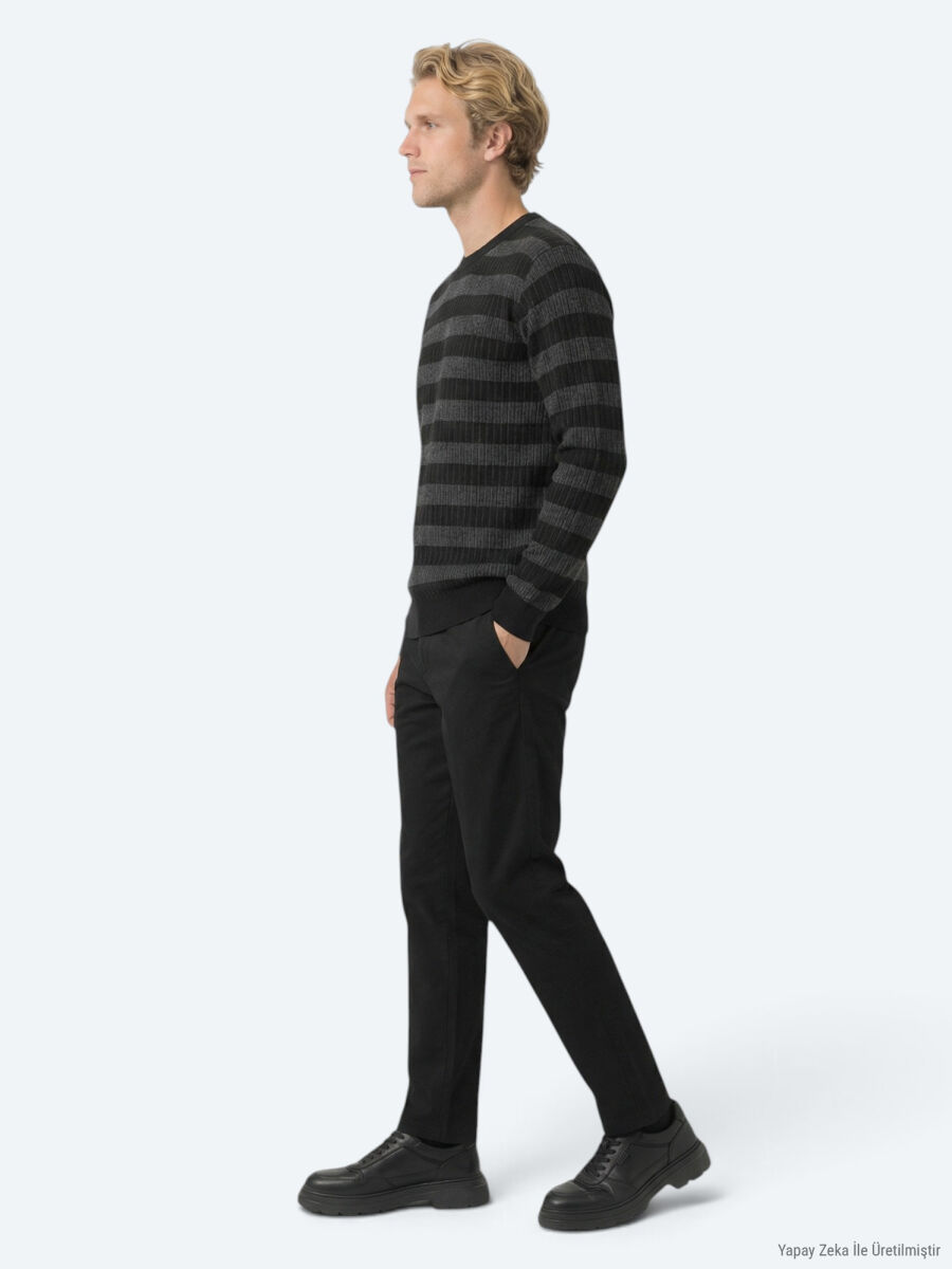 Siyah Dokuma Jogging Fit Casual Pantolon - 4