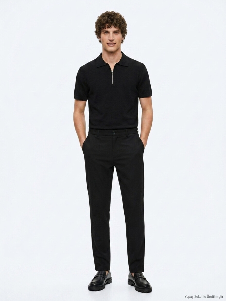 Siyah Dokuma Jogging Fit Casual Pantolon - KİP