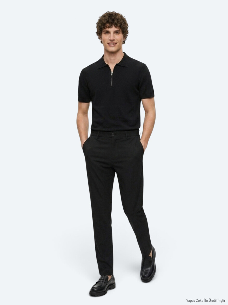 Siyah Dokuma Jogging Fit Casual Pantolon - 4