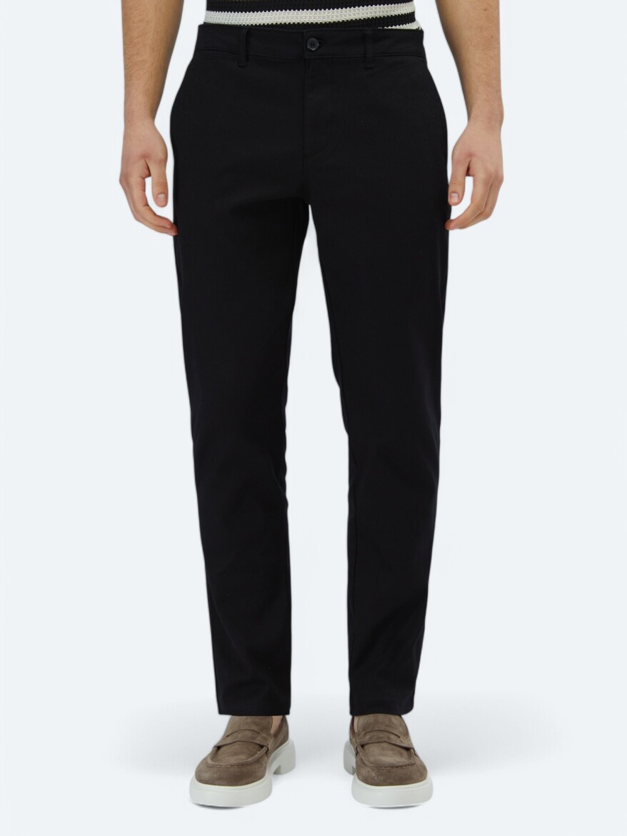 Siyah Dokuma Regular Fit Casual Pamuk Karışımlı Pantolon - 2