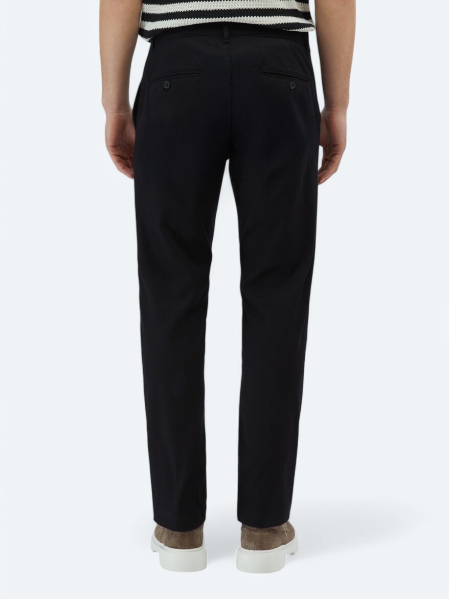 Siyah Dokuma Regular Fit Casual Pamuk Karışımlı Pantolon - 4