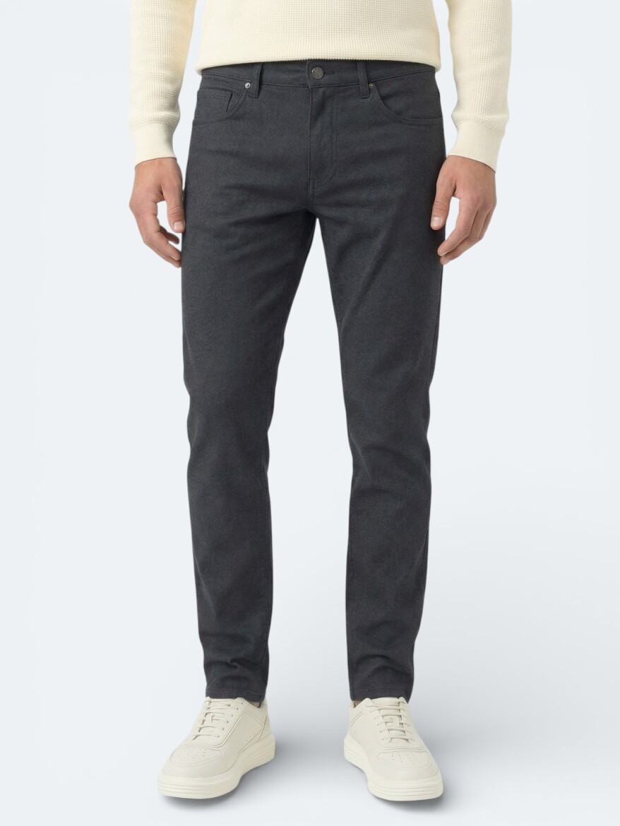 Siyah Dokuma Regular Fit Casual Pamuk Karışımlı Pantolon - 3