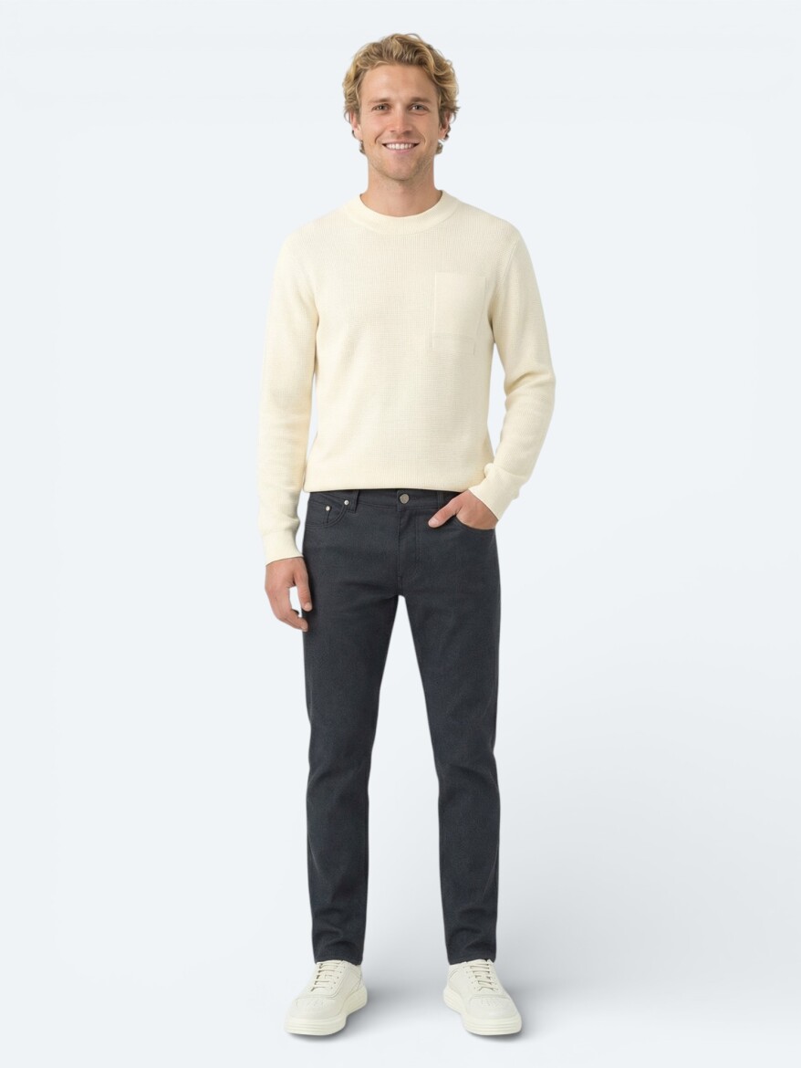 Siyah Dokuma Regular Fit Casual Pamuk Karışımlı Pantolon - 2