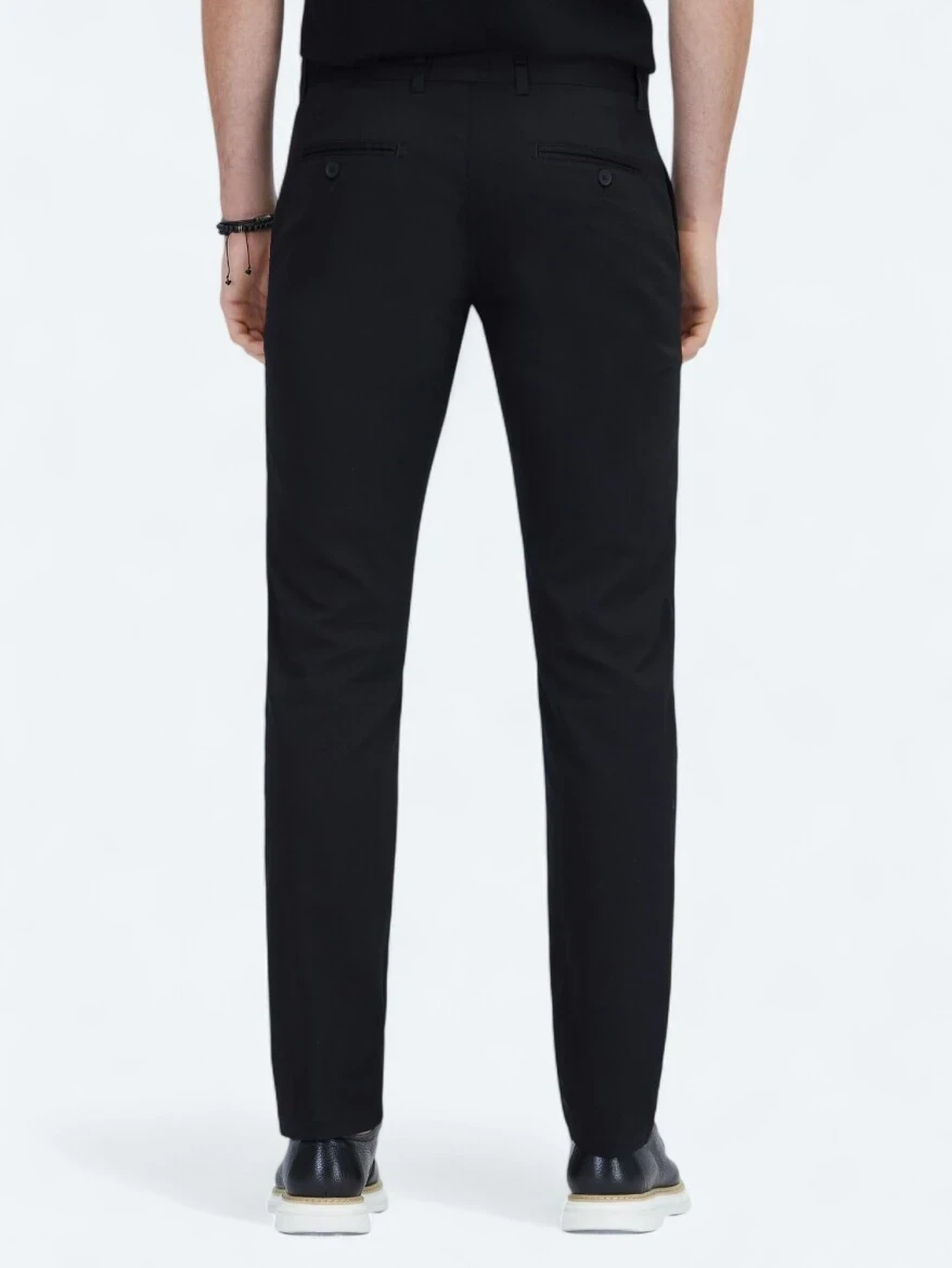 Siyah Dokuma Regular Fit Casual Pamuk Karışımlı Pantolon 