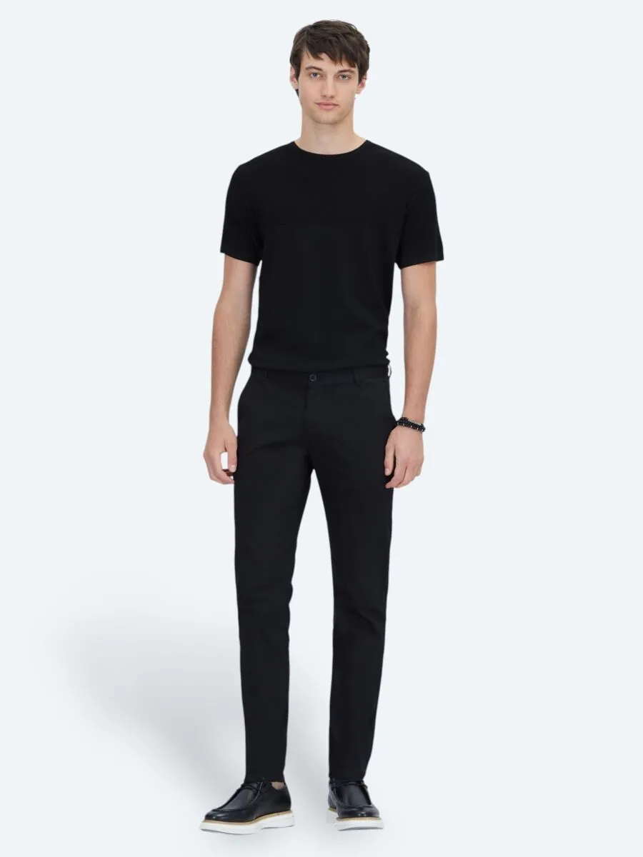 Siyah Dokuma Regular Fit Casual Pamuk Karışımlı Pantolon - 1