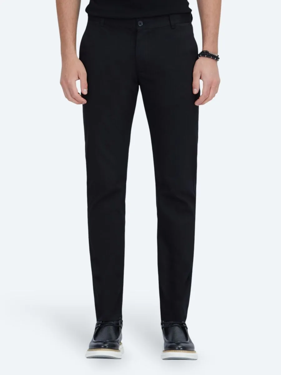 Siyah Dokuma Regular Fit Casual Pamuk Karışımlı Pantolon - 2