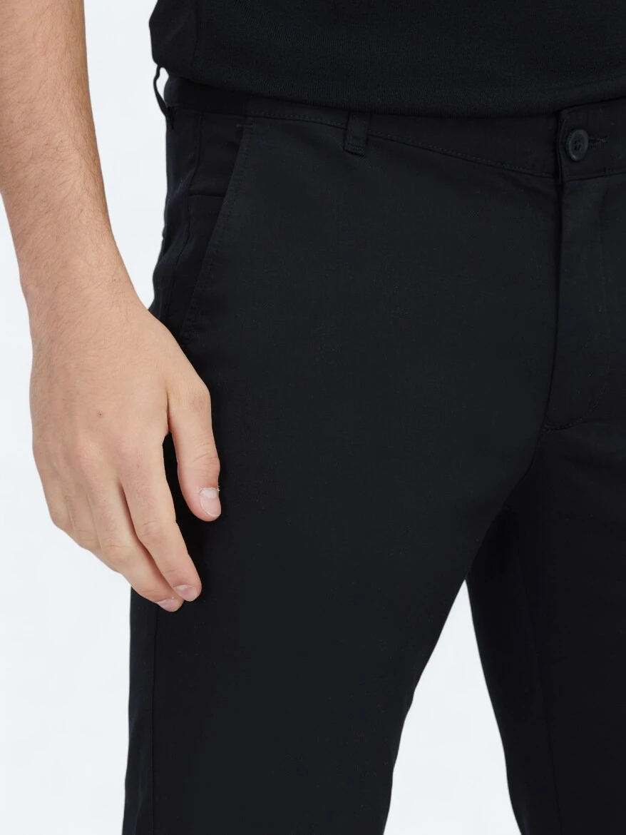 Siyah Dokuma Regular Fit Casual Pamuk Karışımlı Pantolon - 3