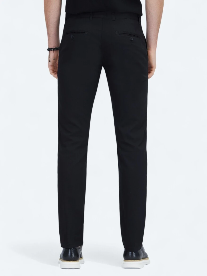 Siyah Dokuma Regular Fit Casual Pamuk Karışımlı Pantolon - 4