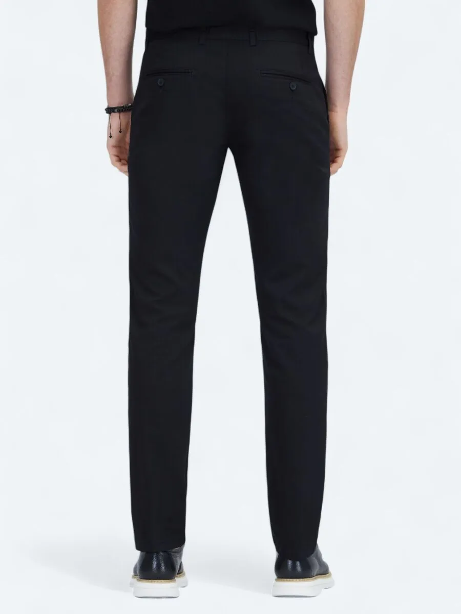 Siyah Dokuma Regular Fit Casual Pamuk Karışımlı Pantolon - 4