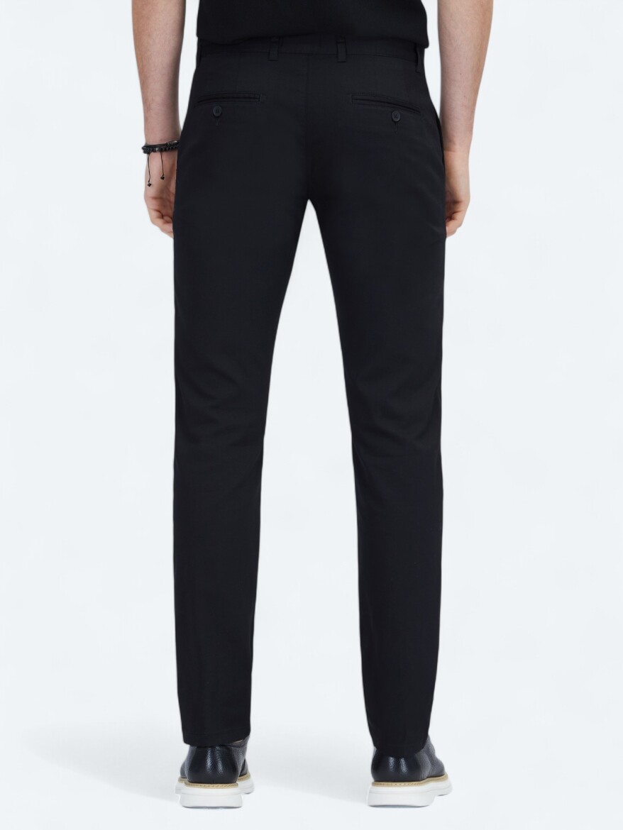 Siyah Dokuma Regular Fit Casual Pamuk Karışımlı Pantolon - 4