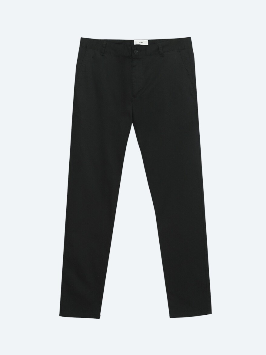 Siyah Dokuma Regular Fit Casual Pamuk Karışımlı Pantolon - 5