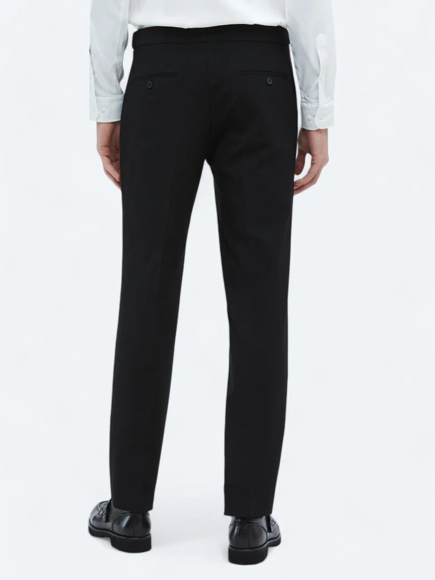 Siyah Dokuma Regular Fit Casual Pantolon - 5