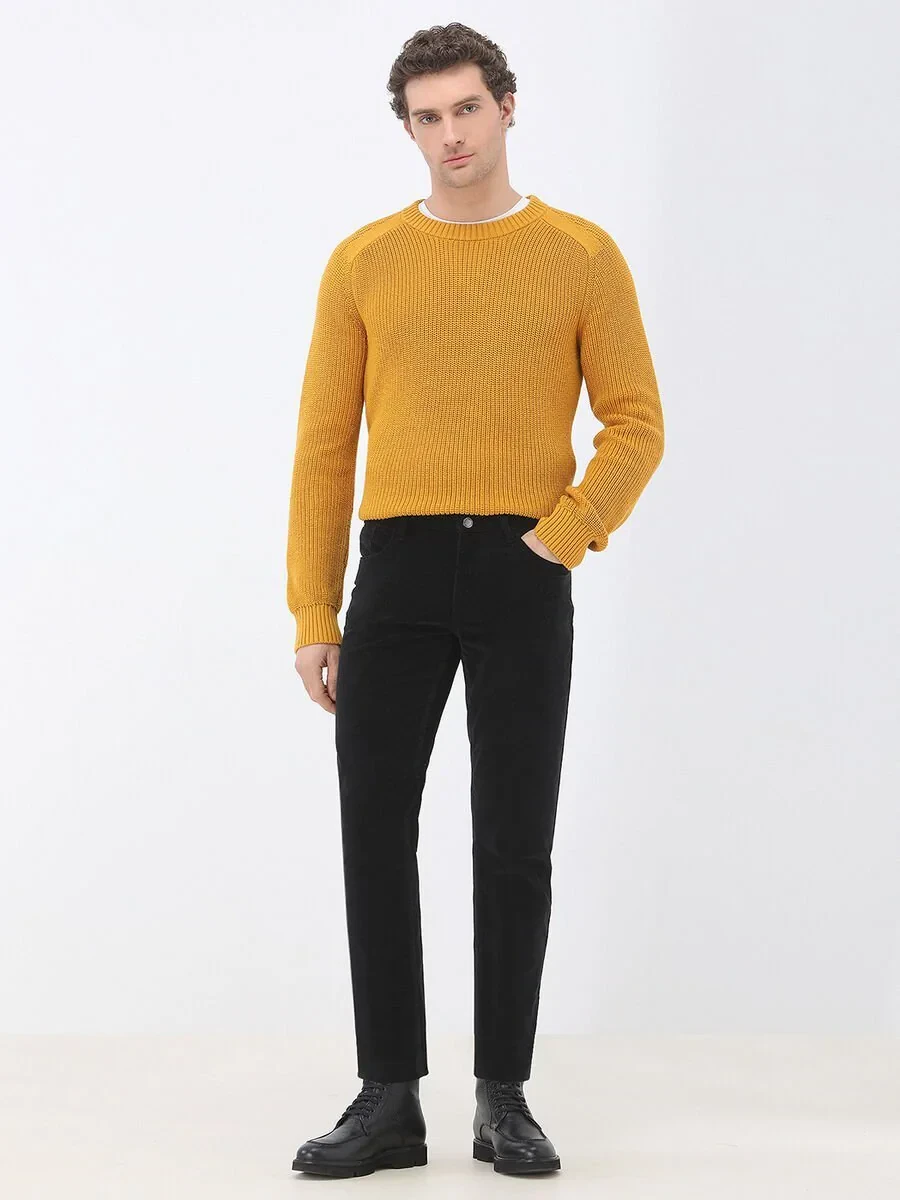 Siyah Dokuma Regular Fit Kadife Casual Pamuk Karışımlı Pantolon - 2