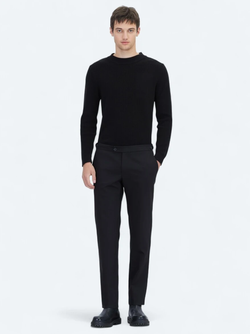 Siyah Dokuma Regular Fit Smart Casual Pamuk Karışımlı Pantolon - 1