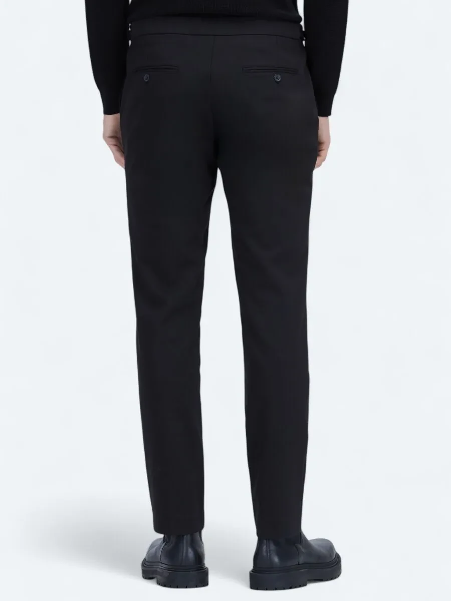 Siyah Dokuma Regular Fit Smart Casual Pamuk Karışımlı Pantolon - 4