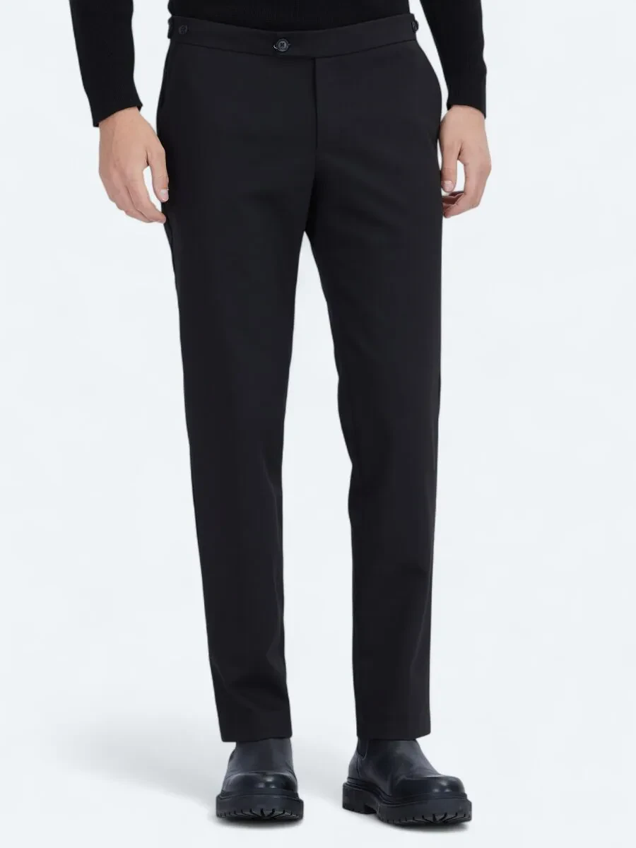 Siyah Dokuma Regular Fit Smart Casual Pamuk Karışımlı Pantolon - 2