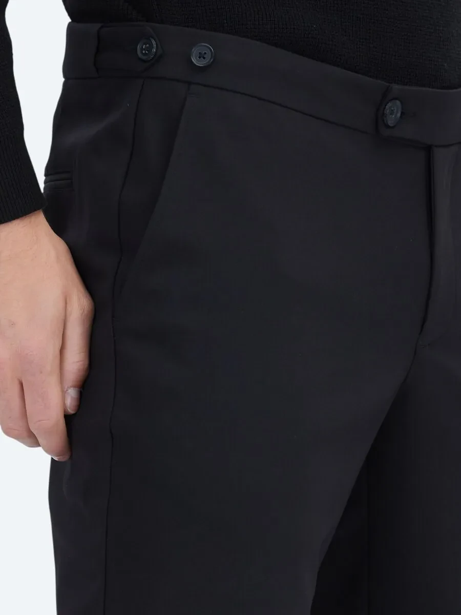 Siyah Dokuma Regular Fit Smart Casual Pamuk Karışımlı Pantolon - 3