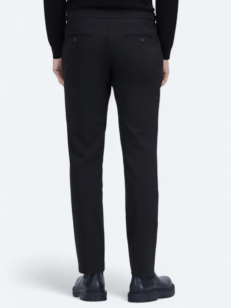 Siyah Dokuma Regular Fit Smart Casual Pamuk Karışımlı Pantolon - KİP