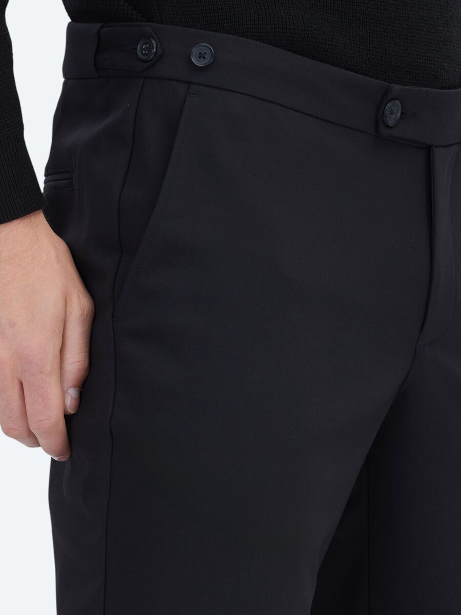 Siyah Dokuma Regular Fit Smart Casual Pamuk Karışımlı Pantolon - 3