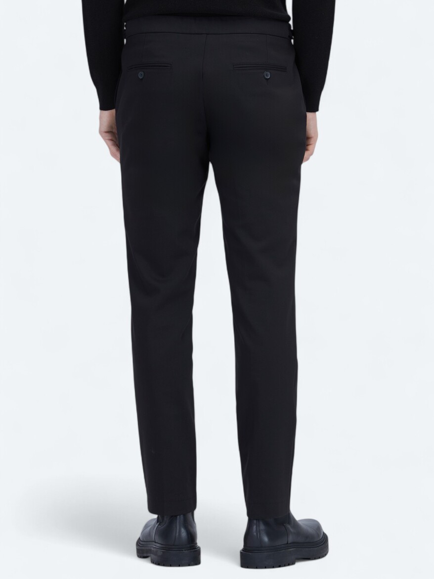 Siyah Dokuma Regular Fit Smart Casual Pamuk Karışımlı Pantolon - 4