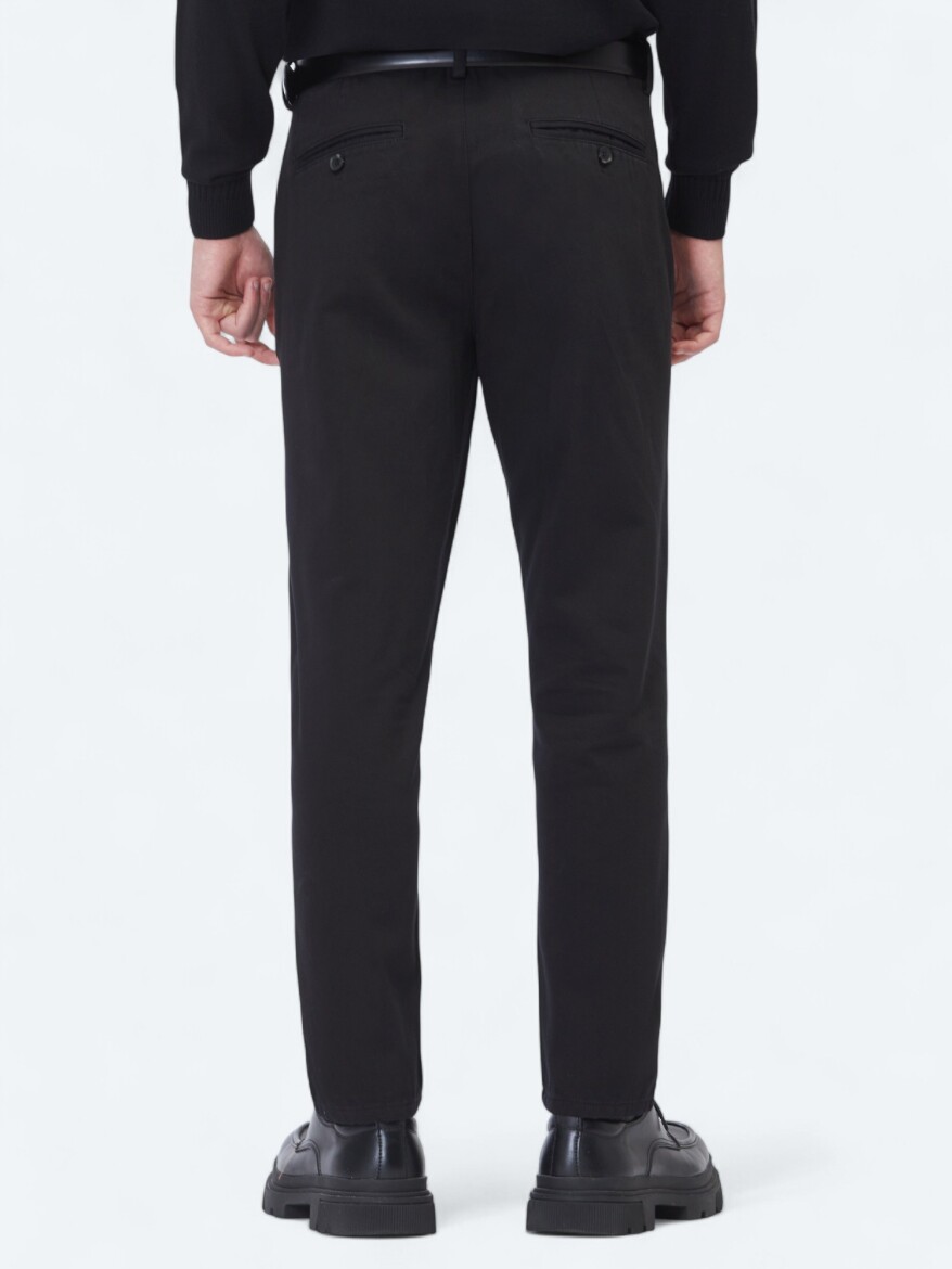 Siyah Dokuma Relaxed Fit Casual Pamuk Karışımlı Pantolon - 5
