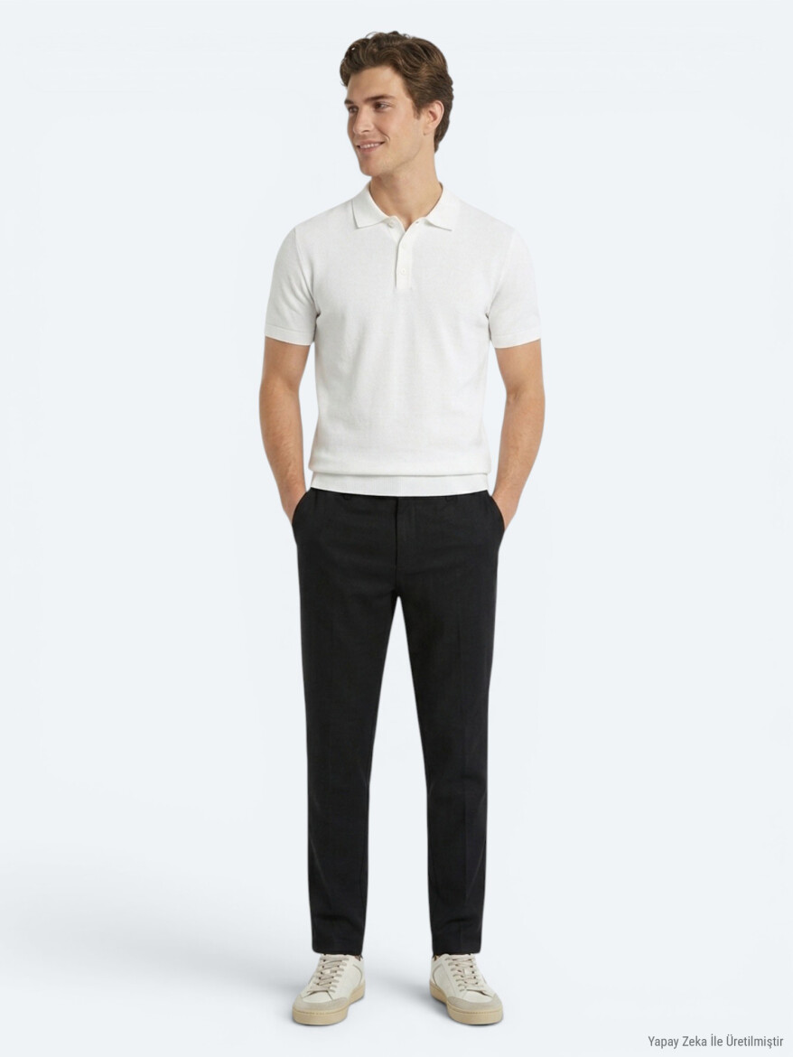 Siyah Dokuma Relaxed Fit Casual Pamuk Karışımlı Pantolon - KİP