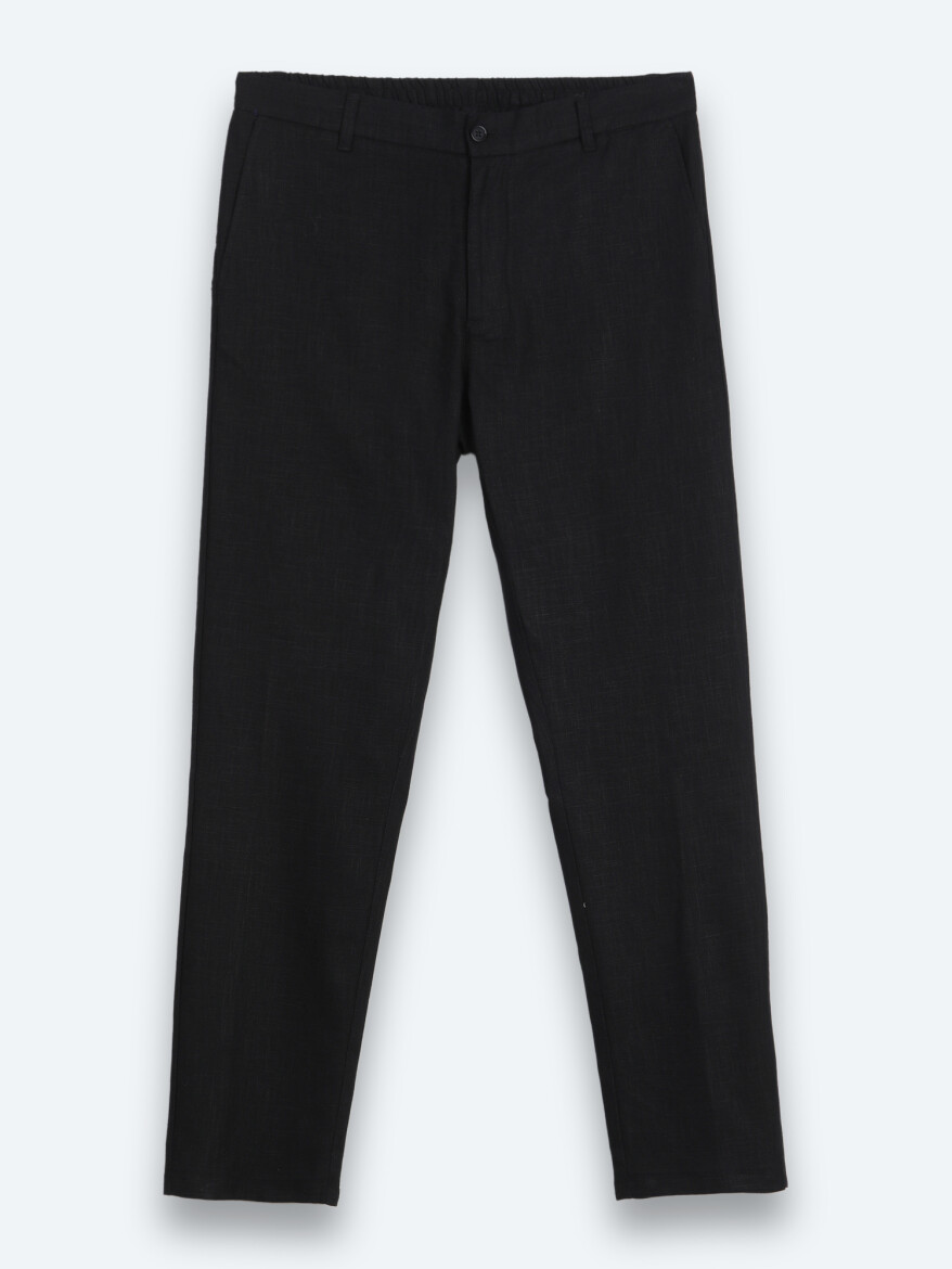 Siyah Dokuma Relaxed Fit Casual Pamuk Karışımlı Pantolon - 6