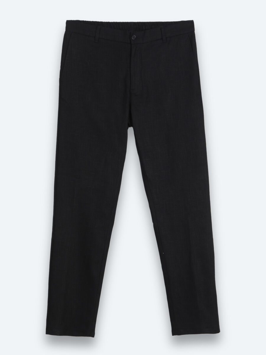 Siyah Dokuma Relaxed Fit Casual Pamuk Karışımlı Pantolon - 6