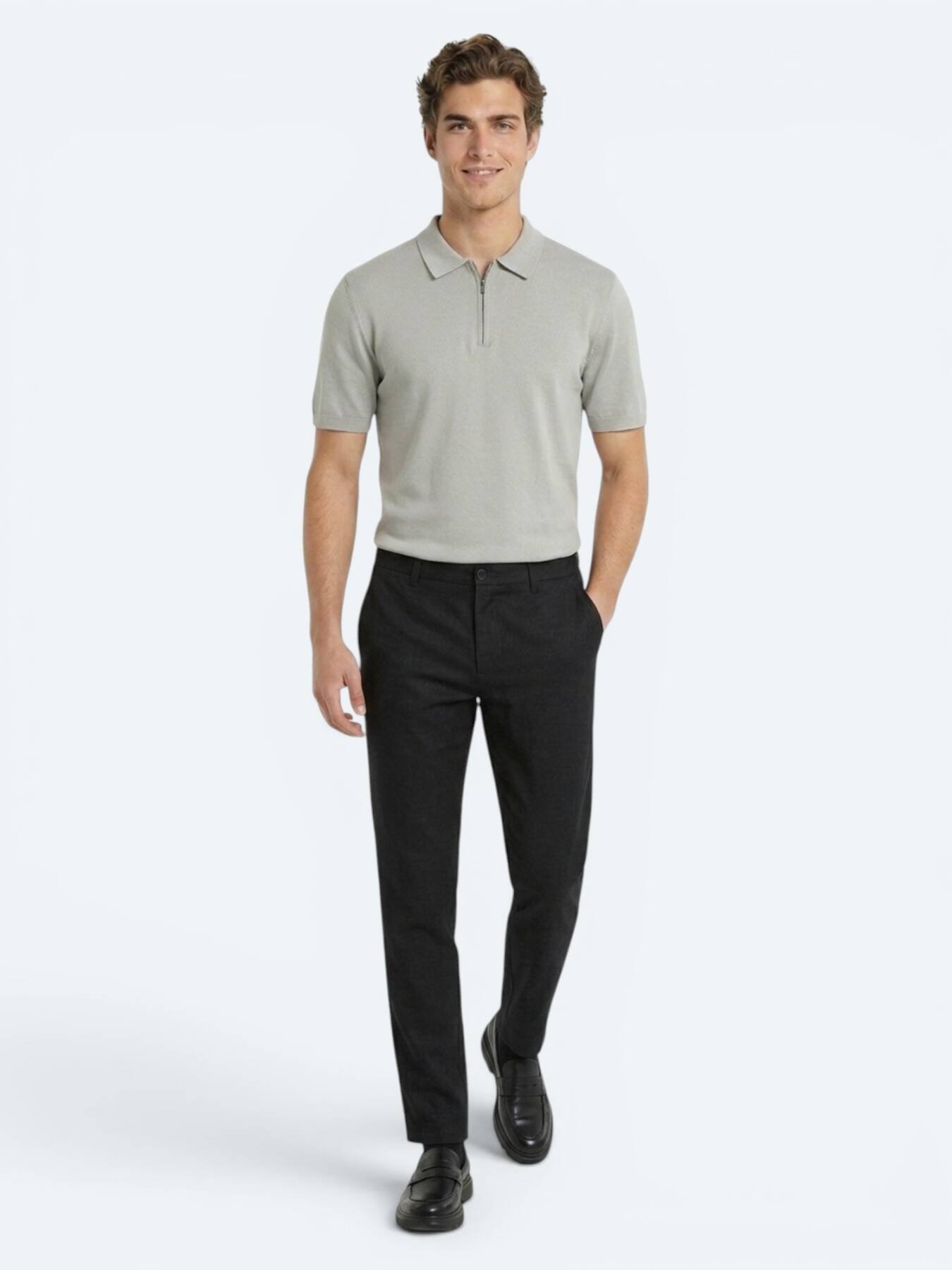 Siyah Dokuma Relaxed Fit Casual Pamuk Karışımlı Pantolon