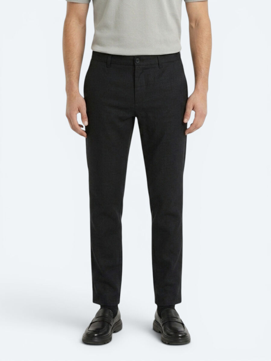 Siyah Dokuma Relaxed Fit Casual Pamuk Karışımlı Pantolon - 4