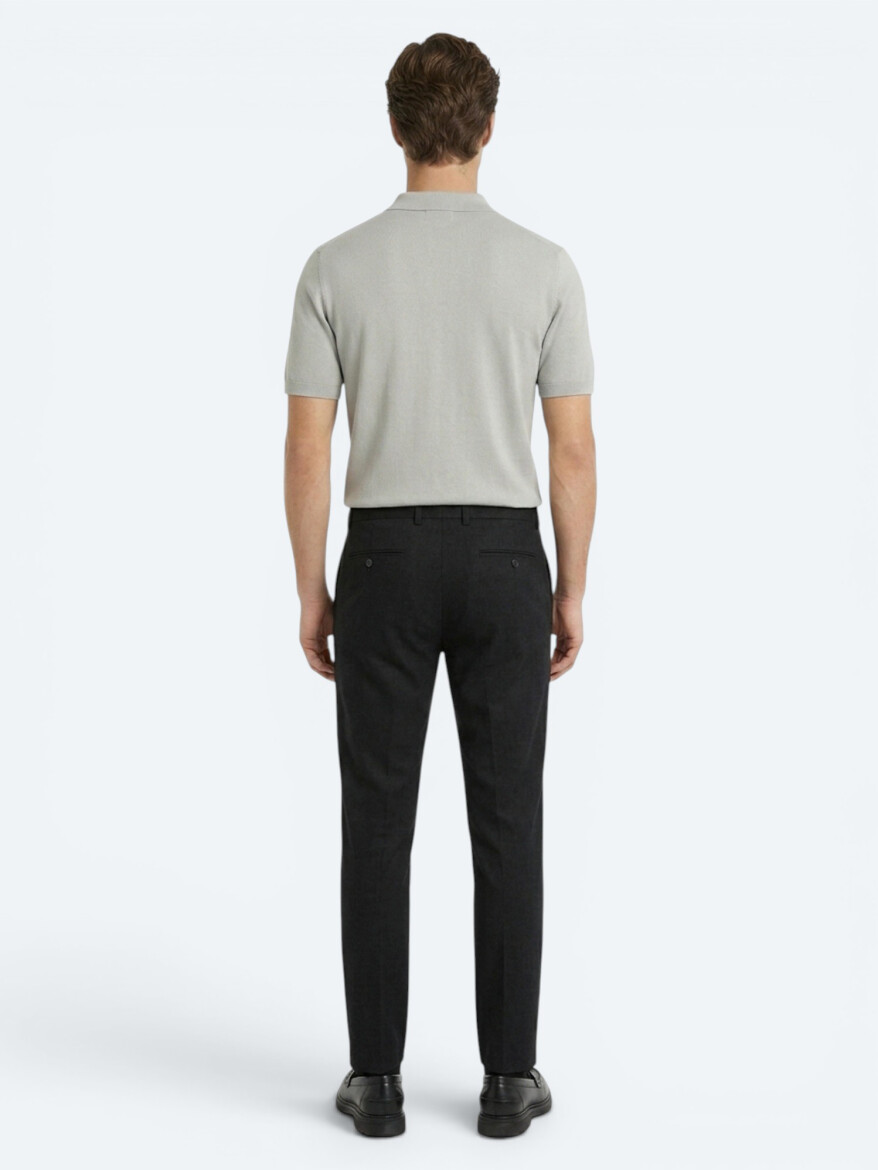 Siyah Dokuma Relaxed Fit Casual Pamuk Karışımlı Pantolon - 5