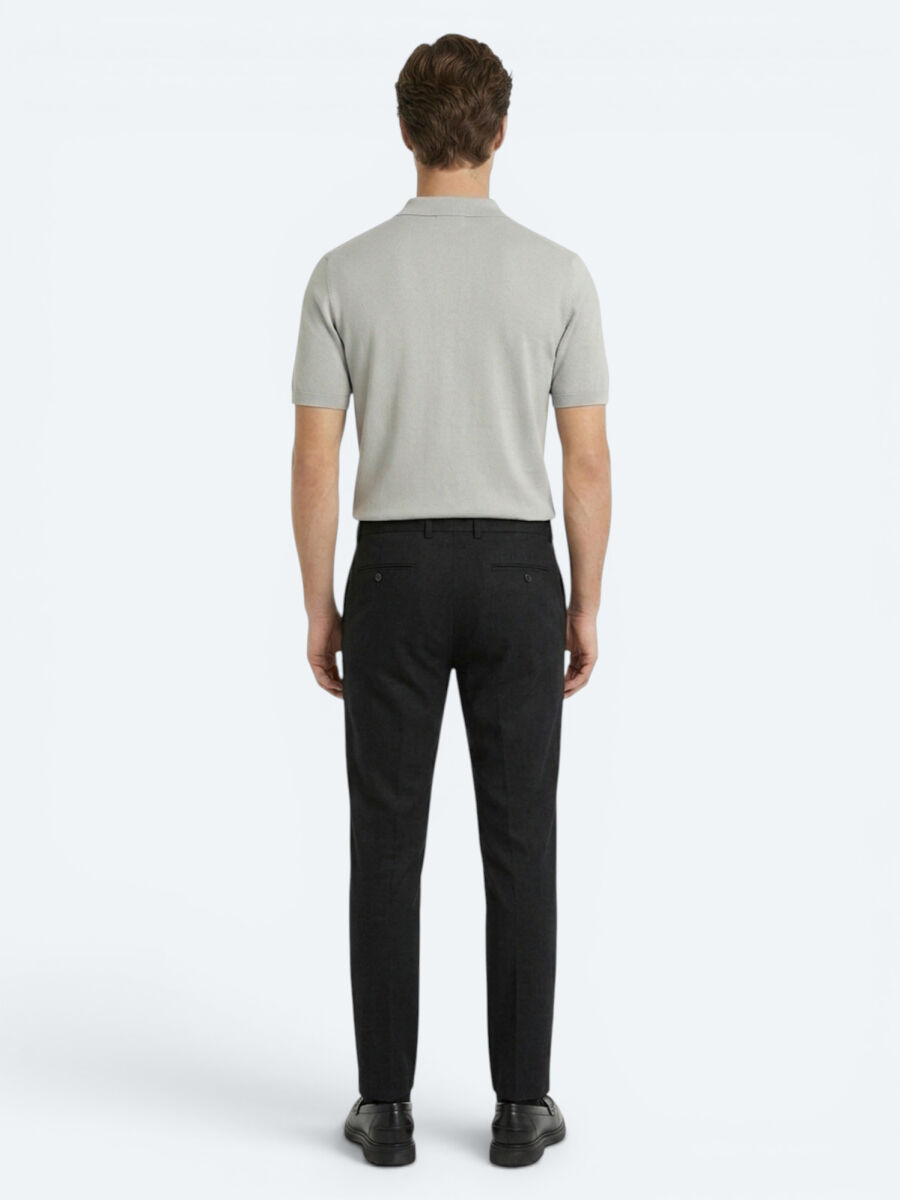 Siyah Dokuma Relaxed Fit Casual Pamuk Karışımlı Pantolon - 5