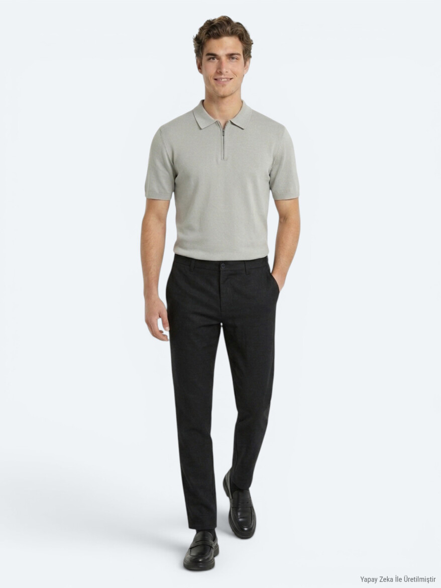 Siyah Dokuma Relaxed Fit Casual Pamuk Karışımlı Pantolon - KİP