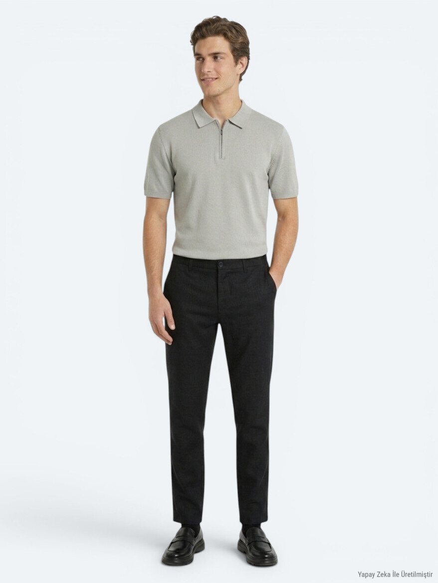 Siyah Dokuma Relaxed Fit Casual Pamuk Karışımlı Pantolon - 3