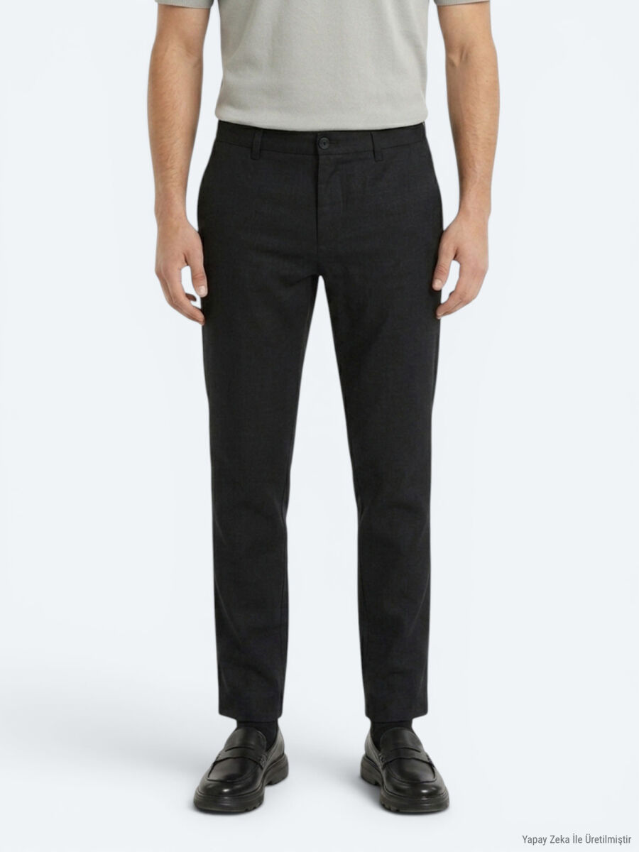 Siyah Dokuma Relaxed Fit Casual Pamuk Karışımlı Pantolon - 4