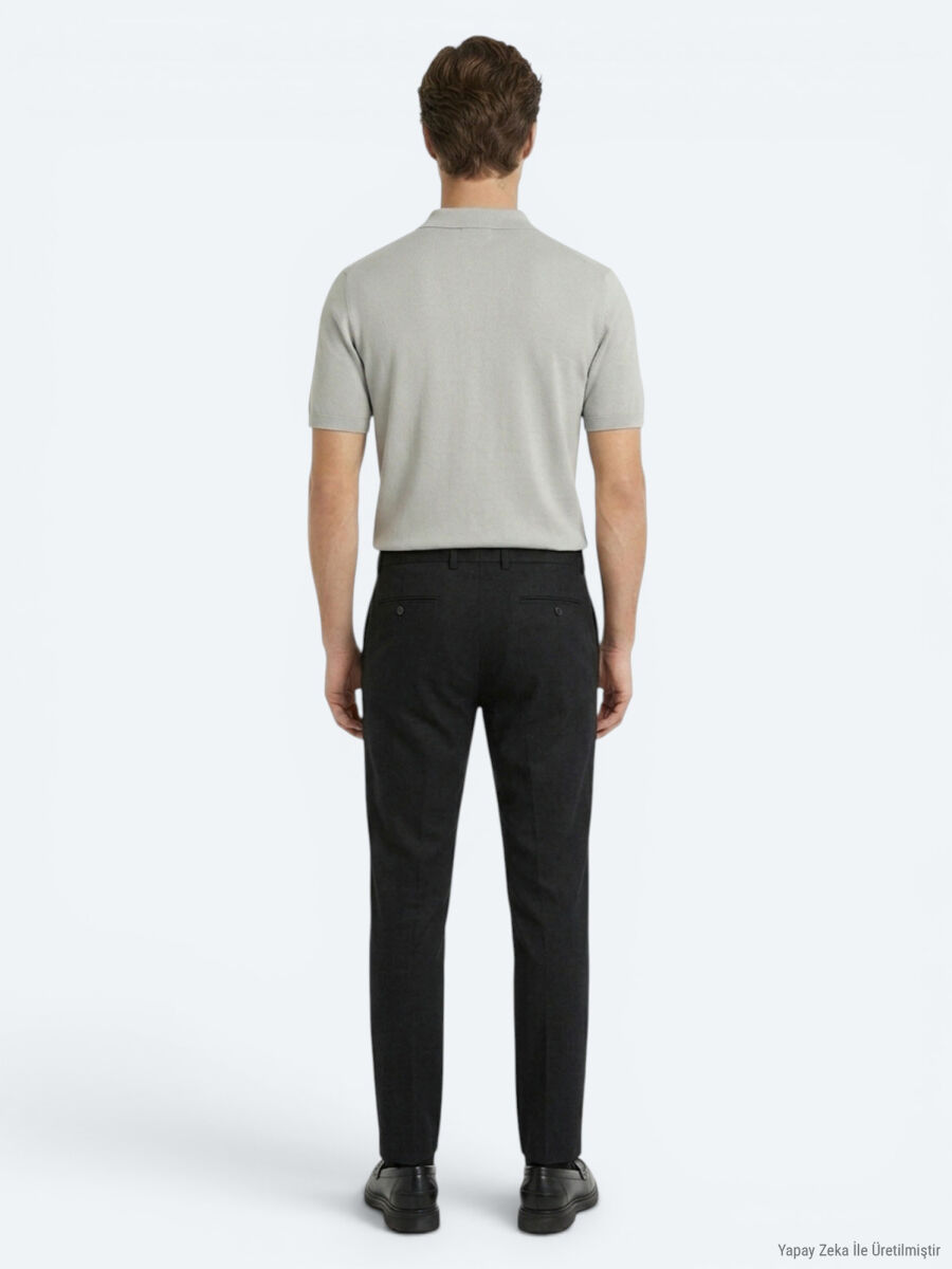Siyah Dokuma Relaxed Fit Casual Pamuk Karışımlı Pantolon - 5