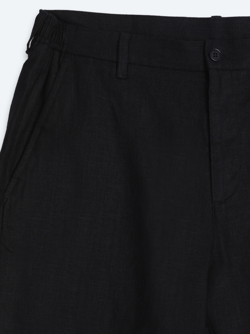 Siyah Dokuma Relaxed Fit Casual Pamuk Karışımlı Pantolon - 7
