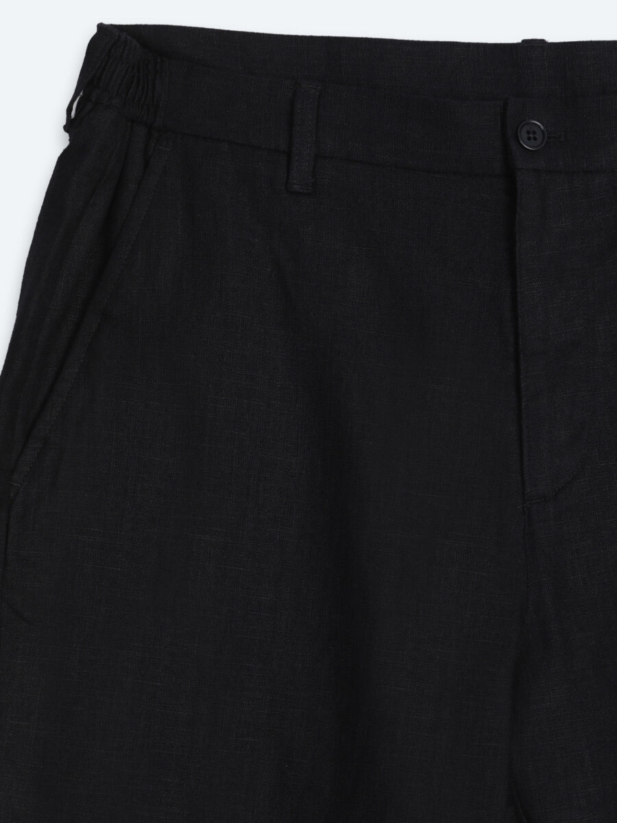 Siyah Dokuma Relaxed Fit Casual Pamuk Karışımlı Pantolon - 7