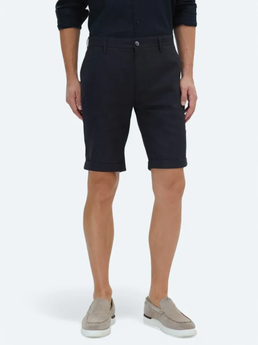 Siyah Dokuma Slim Fit Casual Bermuda - 2