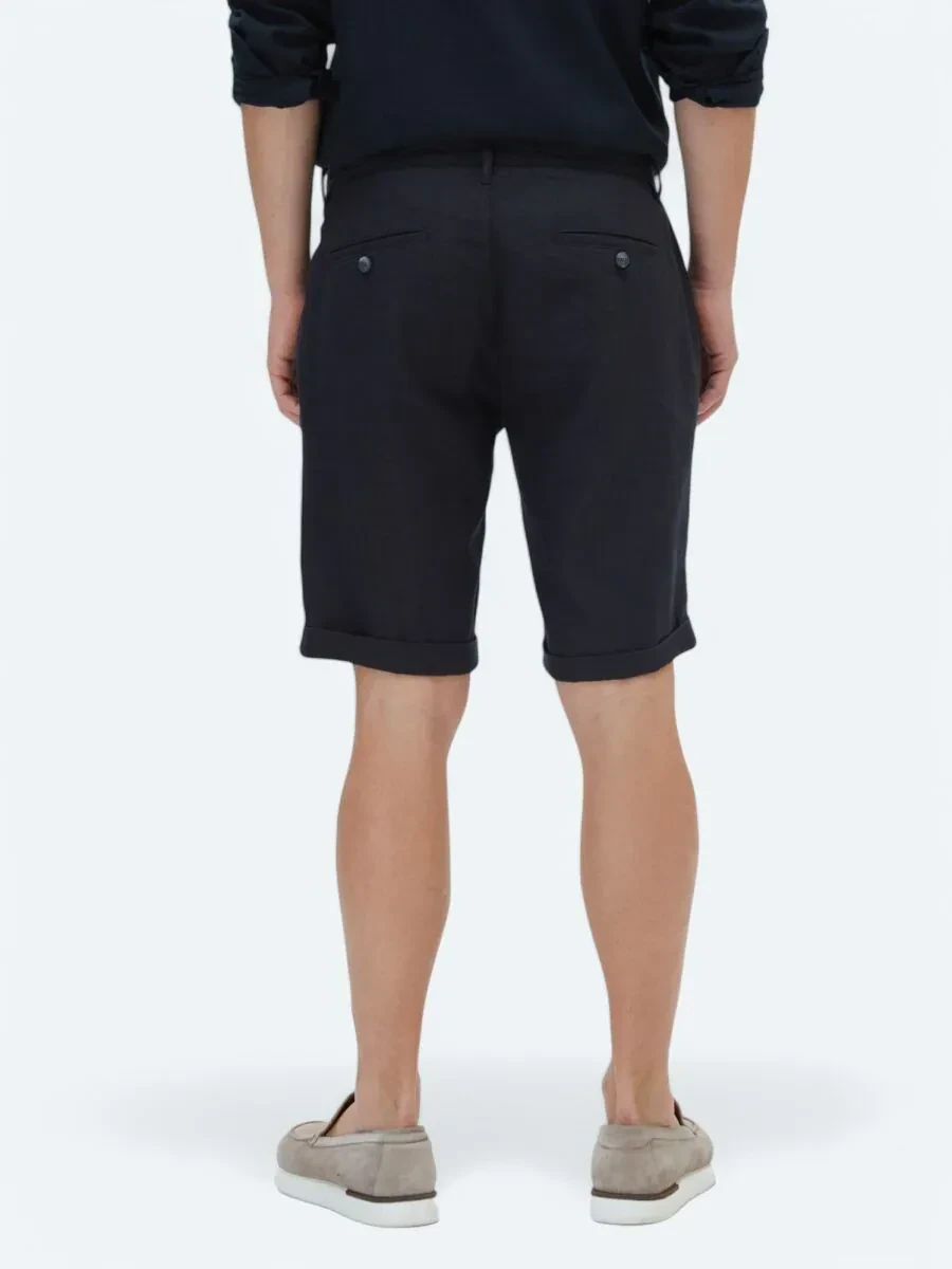 Siyah Dokuma Slim Fit Casual Bermuda - 4