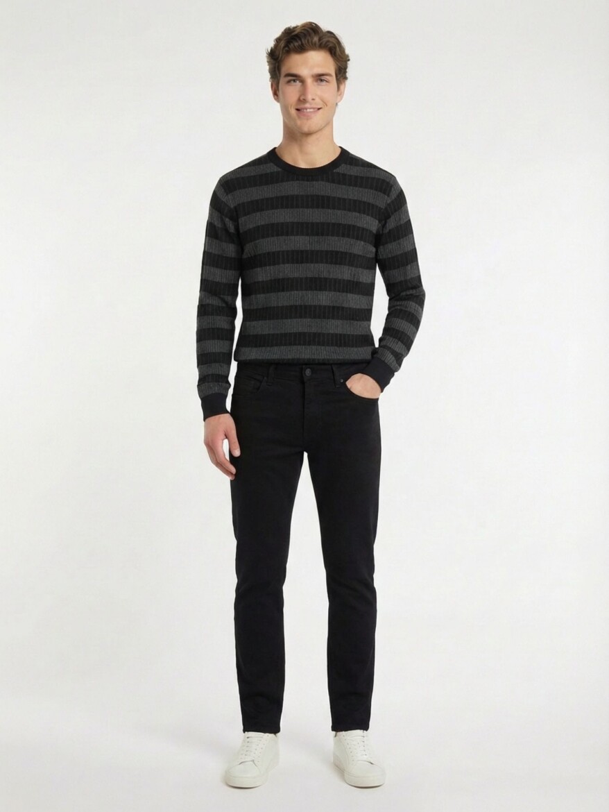 Siyah Dokuma Slim Fit Casual Pamuk Karışımlı Pantolon - KİP