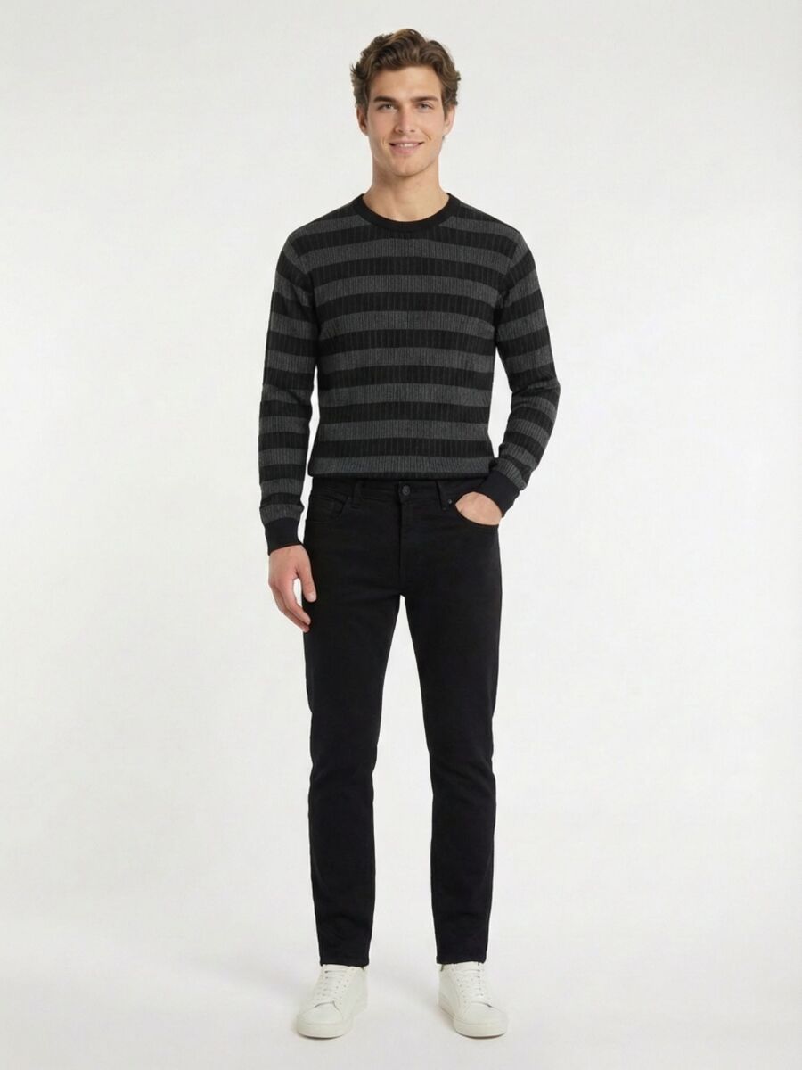 Siyah Dokuma Slim Fit Casual Pamuk Karışımlı Pantolon - 1