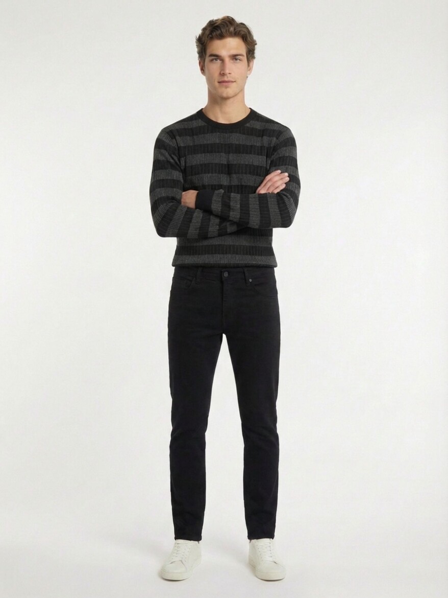Siyah Dokuma Slim Fit Casual Pamuk Karışımlı Pantolon - 3