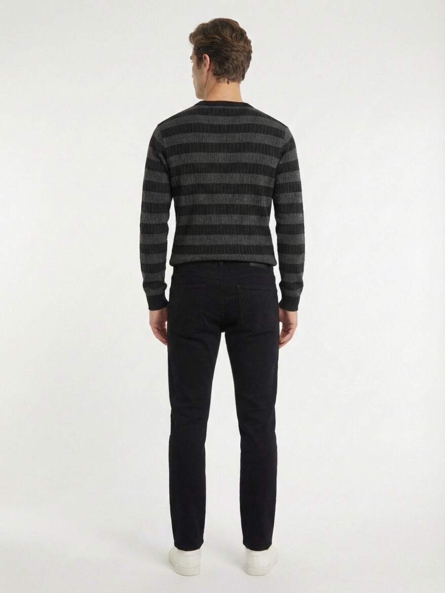 Siyah Dokuma Slim Fit Casual Pamuk Karışımlı Pantolon - 5