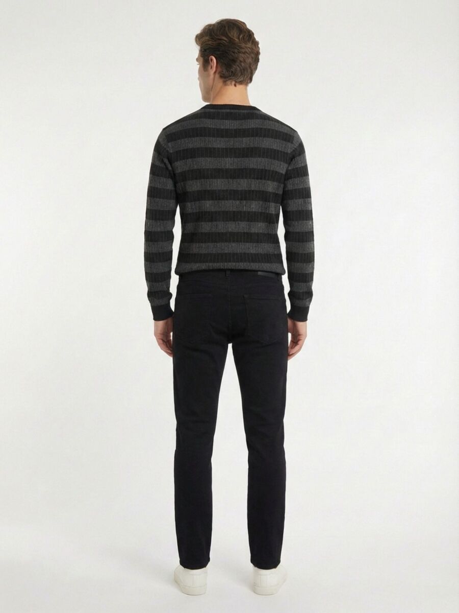 Siyah Dokuma Slim Fit Casual Pamuk Karışımlı Pantolon - 5